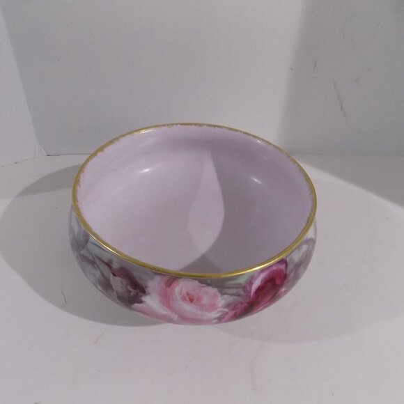 Vintage Limoges France 3 Footed Bowl Dish Pink Purple Roses - Picture 2 of 14